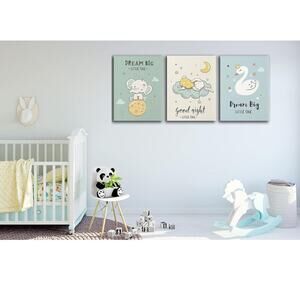 Nursery Wall Art Decor Canvas Dream Big Little One, blue, green white baby room